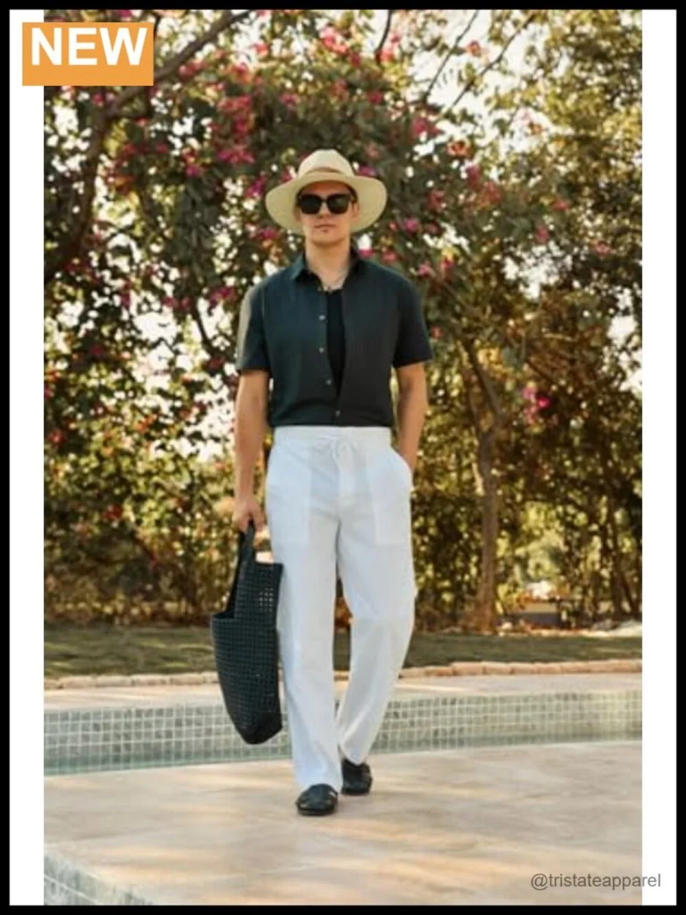 Mens Casual Linen Pants Loose Fit Elastic Waist Drawstring Straight-Leg Yoga